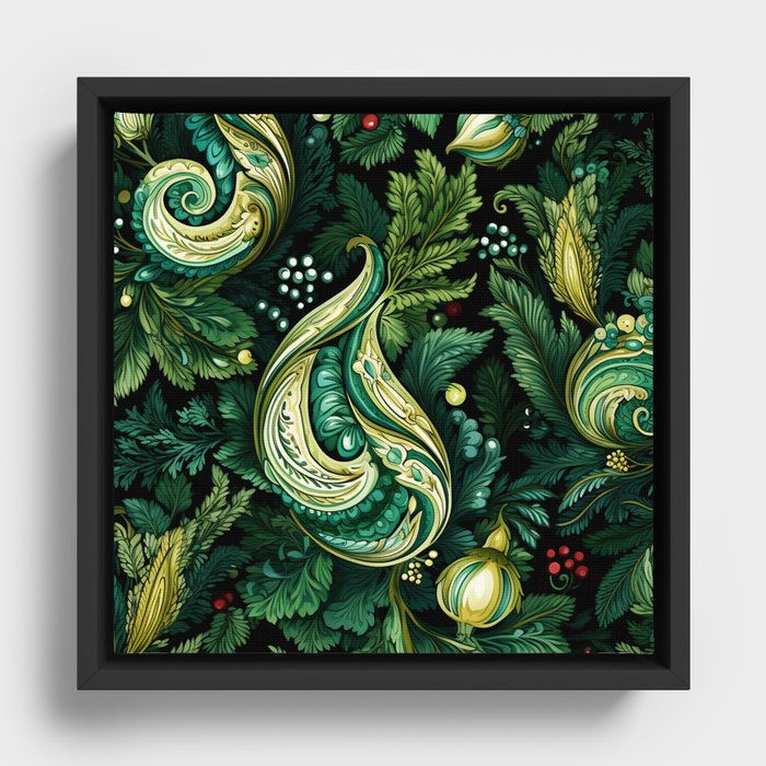 Happy Holidays Forest Winter Paisley Floral Framed Canvas