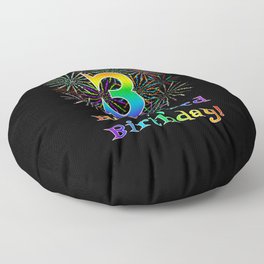 [ Thumbnail: 3rd Birthday - Fun Rainbow Spectrum Gradient Pattern Text, Bursting Fireworks Inspired Background Floor Pillow ]