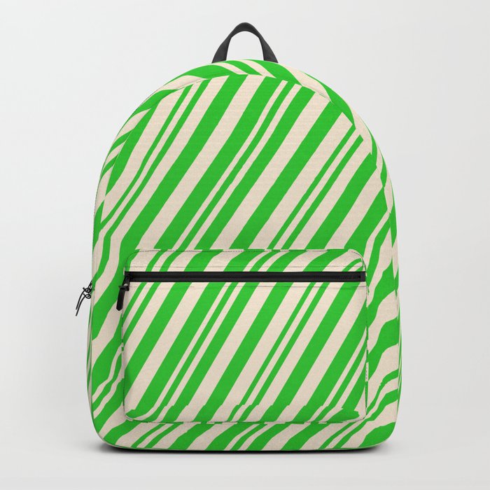 Lime Green & Beige Colored Stripes/Lines Pattern Backpack