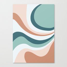 Retro Abstract Waves Teal, Light Blue, Blush Pink and Salmon Canvas Print