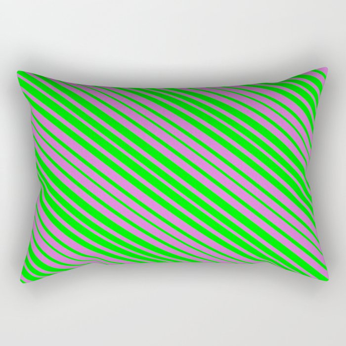Orchid and Lime Colored Lined/Striped Pattern Rectangular Pillow