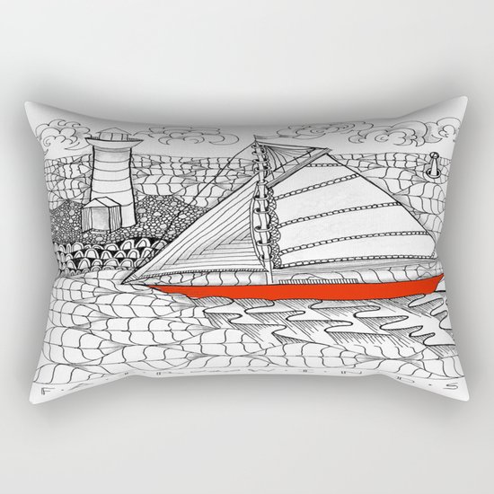 Sailors Dream Fair Winds Sailboat Zentangle Rectangular Pillow
