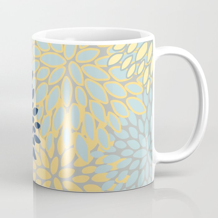 Floral Print, Yellow, Gray, Blue, Teal Coffee Mug