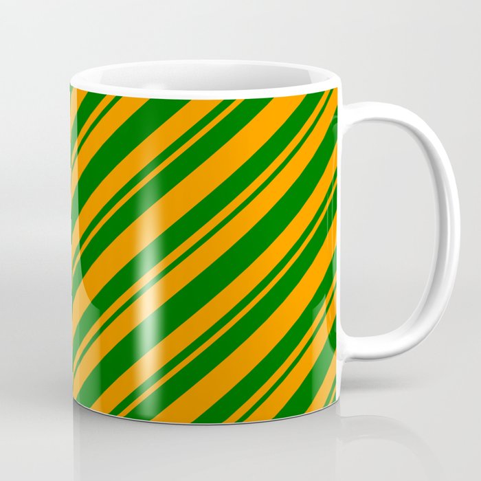 Dark Orange and Dark Green Colored Striped/Lined Pattern Coffee Mug