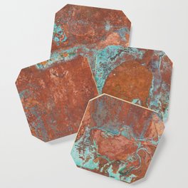 Tarnished Metal Copper Aqua Texture - Natural Marbling Industrial Art  Coaster