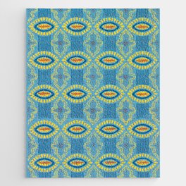 Block Printed Vintage Pattern in Blue and Yellow Jigsaw Puzzle