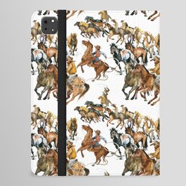 Running horses seamless pattern. American cowboy. Wild west. watercolor tribal texture. Equestrian illustration iPad Folio Case