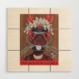 1968 Papua New Guinea Headress 5c Postage Stamp Wood Wall Art