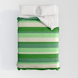 [ Thumbnail: Sea Green, Light Green, Beige, and Green Colored Lined Pattern Comforter ]