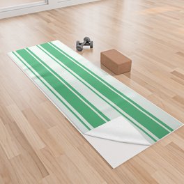 [ Thumbnail: Sea Green and Mint Cream Colored Pattern of Stripes Yoga Towel ]