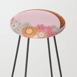 Floral Moon on Pink Counter Stool