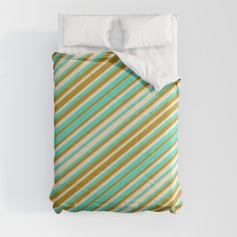 [ Thumbnail: Bisque, Turquoise, and Dark Goldenrod Colored Lines Pattern Comforter ]