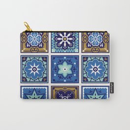 Talavera Mexican Tile – Navy & Bronze Palette Carry-All Pouch