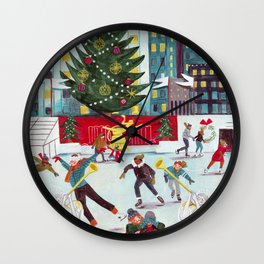 New York Christmas city lights Rockefeller center skating | Caroline Bonne Muller Wall Clock