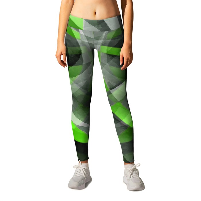 Eighties Vibes Lime and Grey Layered Curve Pattern Leggings