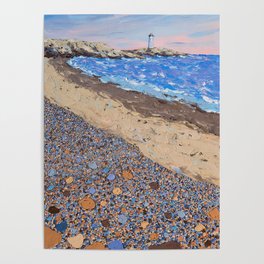 Seaside Popples with Lighthouse Poster