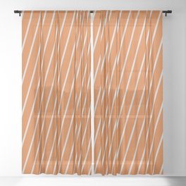 [ Thumbnail: Light Gray and Chocolate Colored Striped/Lined Pattern Sheer Curtain ]