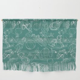 Green Blue and White Toys Outline Pattern Wall Hanging