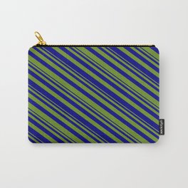 [ Thumbnail: Green & Blue Colored Striped/Lined Pattern Carry-All Pouch ]