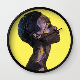 Portrait of Black Woman in yellow background Wall Clock