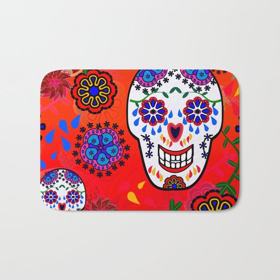 Sugar Skulls in Red (Calavera) Bath Mat