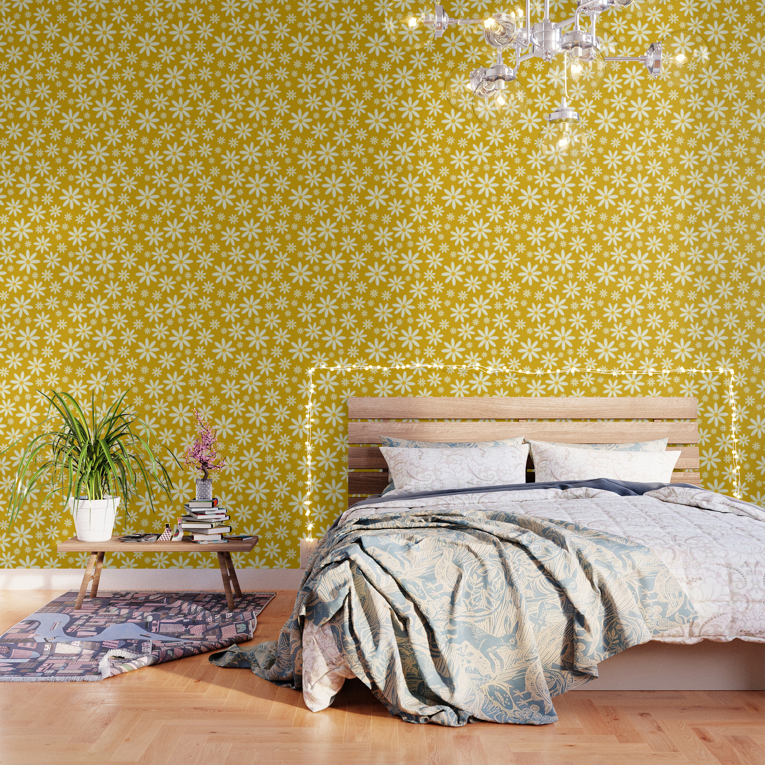 Retro Daisy Pattern in Mustard Yellow, Groovy Daisies Wallpaper by Bobbie  Val | Society6