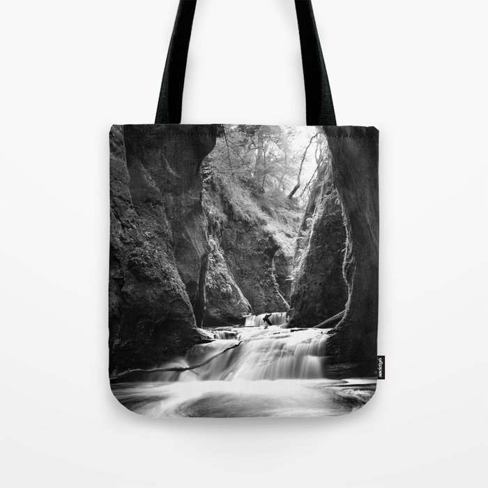 A river runs through it; river through rocky gorge time lapse black and white nature art photograph - photogrpahy - photographs Tote Bag