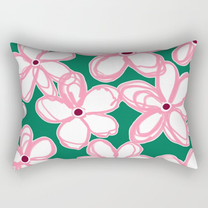 Colorful Floral Pattern on Green - Decorative Cottagecore Pattern Rectangular Pillow