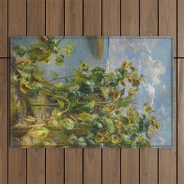 Tidewater Sunflowers on the seacoast landscape painting by Hélène Funke Outdoor Rug