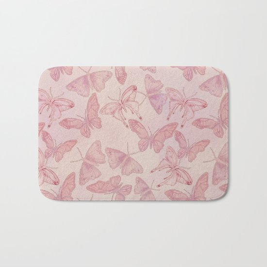 Butterfly Pattern soft pink pastel Bath Mat