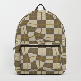 Warped Checkerboard Grid Illustration Ochre Yellow Gold Backpack
