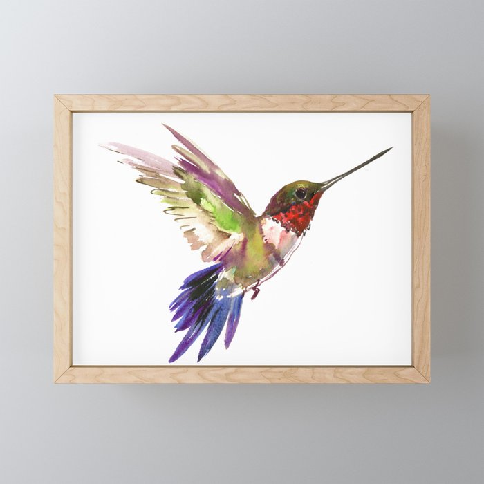 Hummingbird Artwork Flying Hummingbird Framed Mini Art Print By