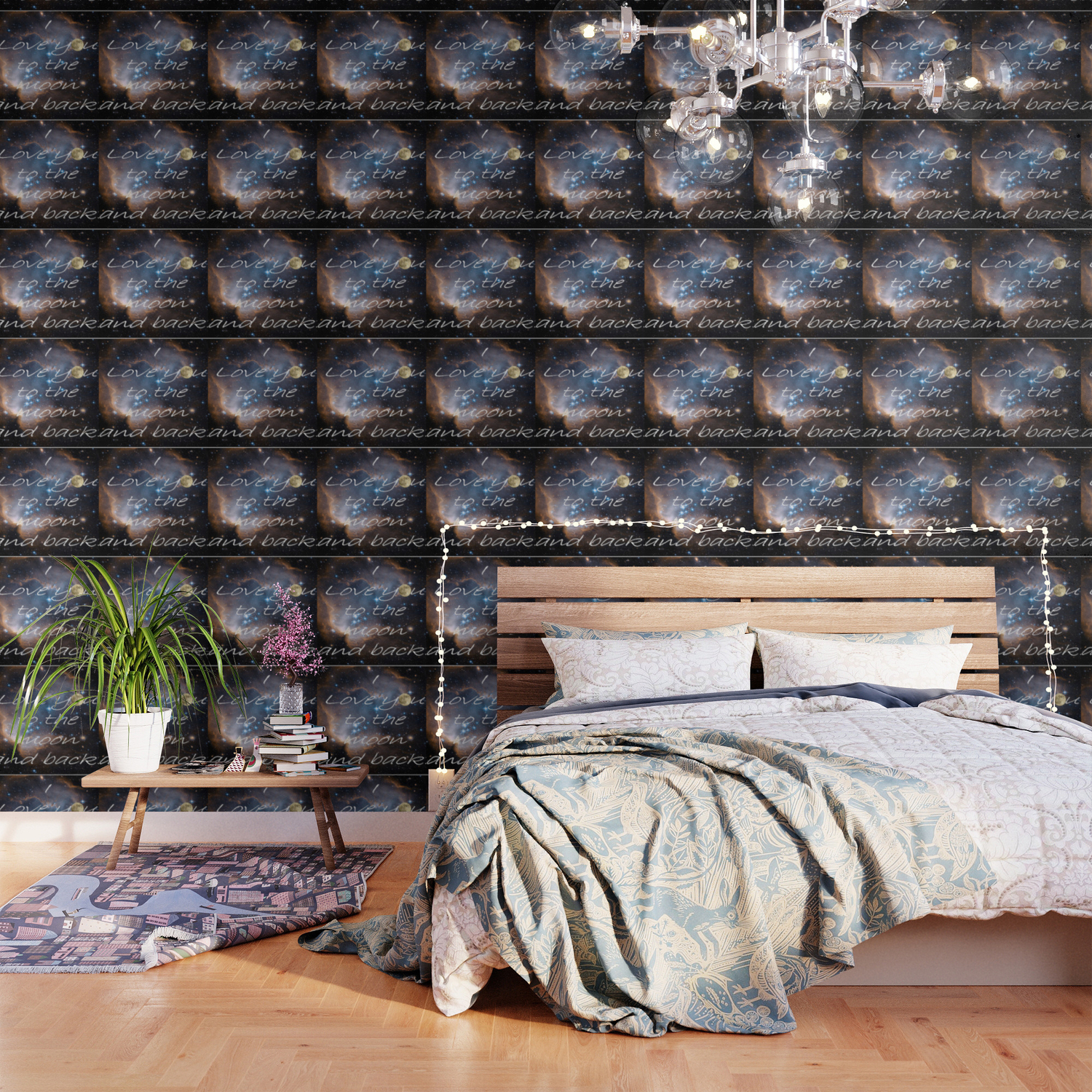 Contemporary I Love You To The Moon Stars Bedroom Decor Art A521