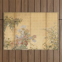 Japanese Edo Period Six-Panel Gold Leaf Screen - Spring and Autumn Flowers Outdoor Rug