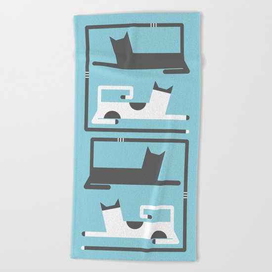 CATS IN LOVE BLUE (abstract animals) Beach Towel