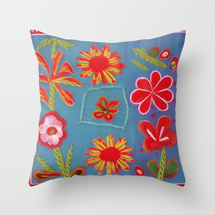 Embroidered Garden Flowers Throw Pillow