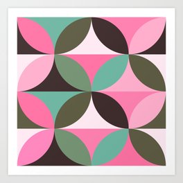 Retro Geometric Pattern In Pink, Green And Black Art Print