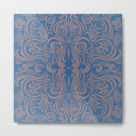 Vintage Ornaments Blue Metal Print