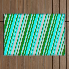 [ Thumbnail: Green, Cyan, and Light Gray Colored Lines Pattern Outdoor Rug ]