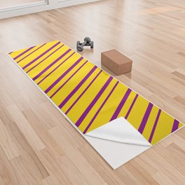 [ Thumbnail: Yellow and Purple Colored Lined Pattern Yoga Towel ]