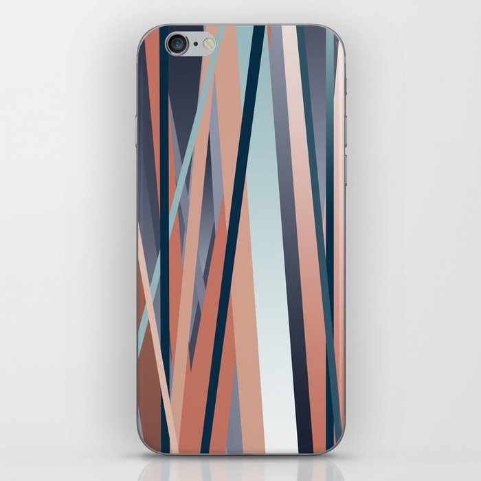 Stripes Abstract, Navy, Teal, Coral Pink iPhone Skin