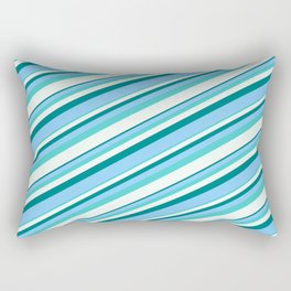 [ Thumbnail: Teal, Light Sky Blue, Turquoise & Mint Cream Colored Striped Pattern Rectangular Pillow ]