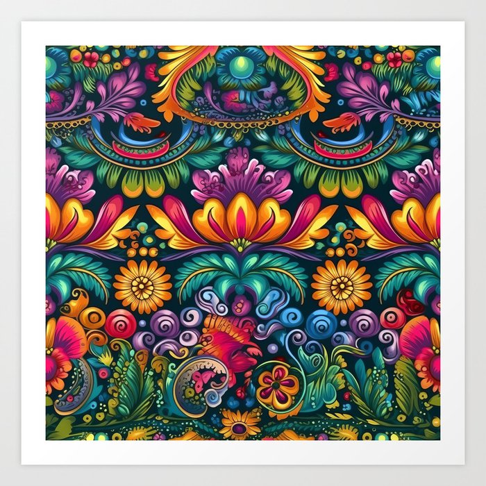 Rainbow Floral Folk Art Design Art Print