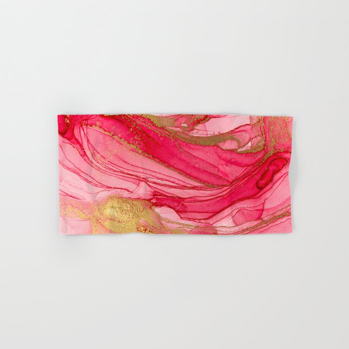 Pink and Gold Abstract Watercolor Paint Hand & Bath Towel