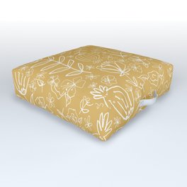 Yellow, Line Drawn Poppies Outdoor Floor Cushion