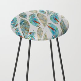 Watercolor Feathers Pattern- Tan & Turquoise  Counter Stool