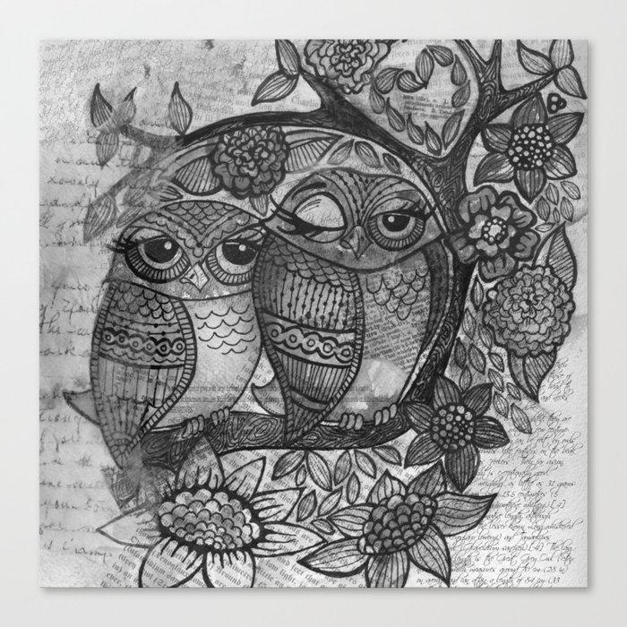 Owl in black and white Canvas Print