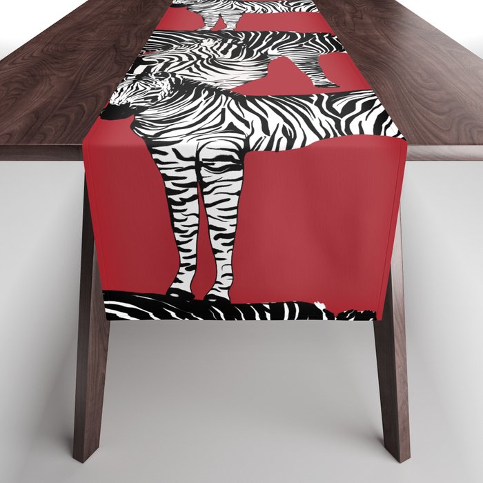 Zebra animal print,red background  Table Runner