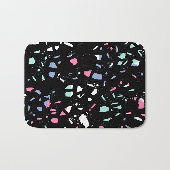 Terrazzo nursery minimal pattern pink mint black and white abstract pattern design Bath Mat
