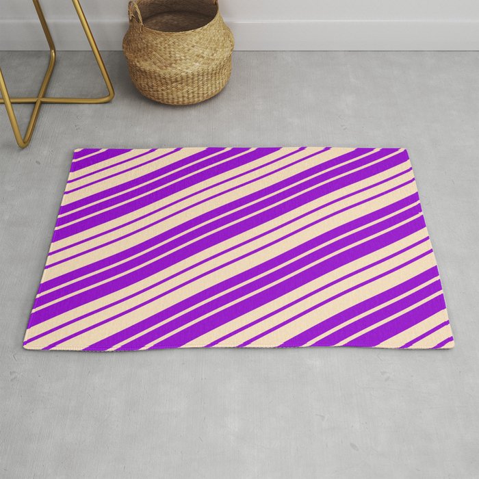 Dark Violet and Bisque Colored Stripes/Lines Pattern Rug